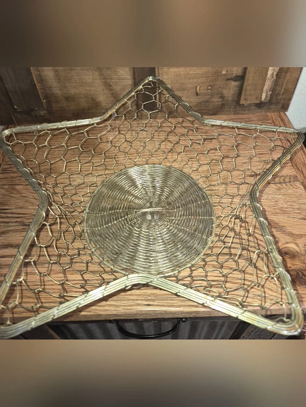 Vintage Gold Tone Brass Wire Star Basket